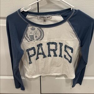 Madden Girl Navy and White Paris Graphic Top